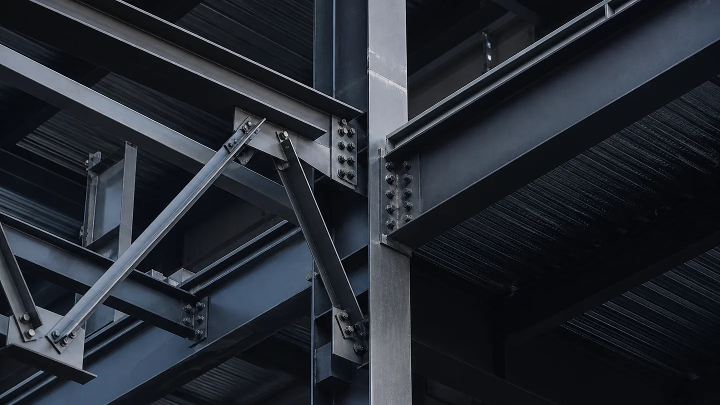 Bolted structural steel beams, columns, and cross-bracing connections